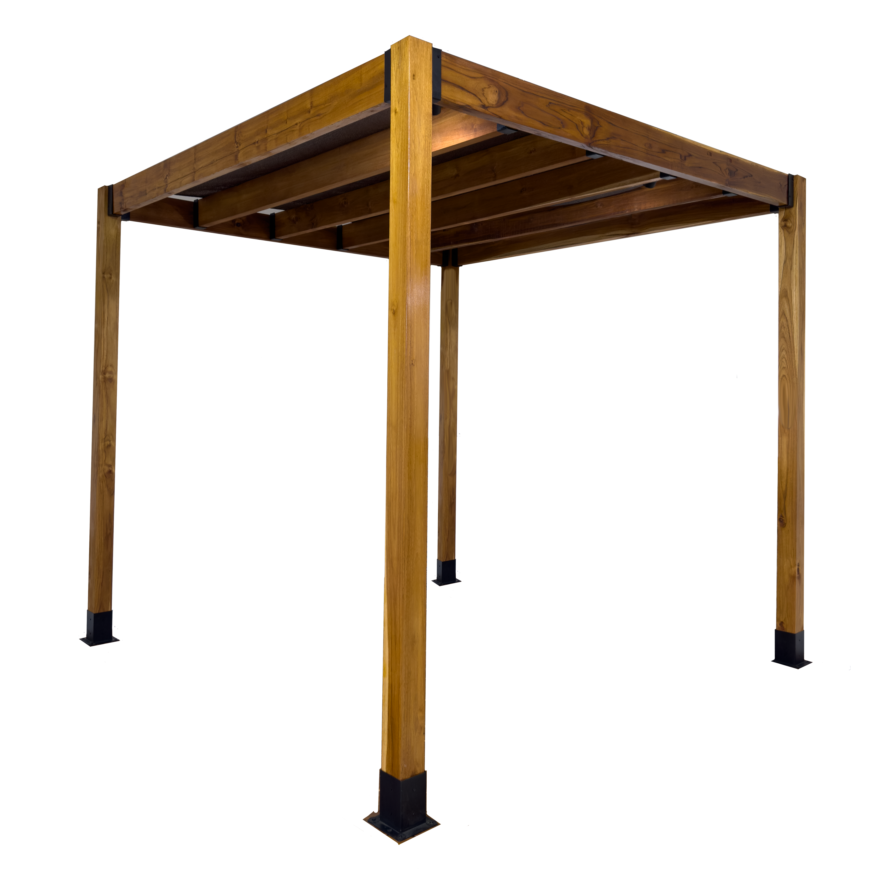 8' X 8' SUNRISE TEAK PERGOLA IN 5" x 5" POSTS AND 5" LEDGERS AND RAFTERS