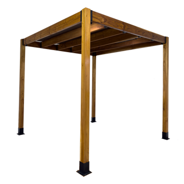 8' X 8' SUNRISE TEAK PERGOLA IN 5" x 5" POSTS AND 5" LEDGERS AND RAFTERS