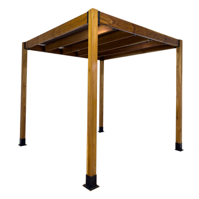 8' X 8' SUNRISE TEAK PERGOLA IN 5" x 5" POSTS AND 5" LEDGERS AND RAFTERS