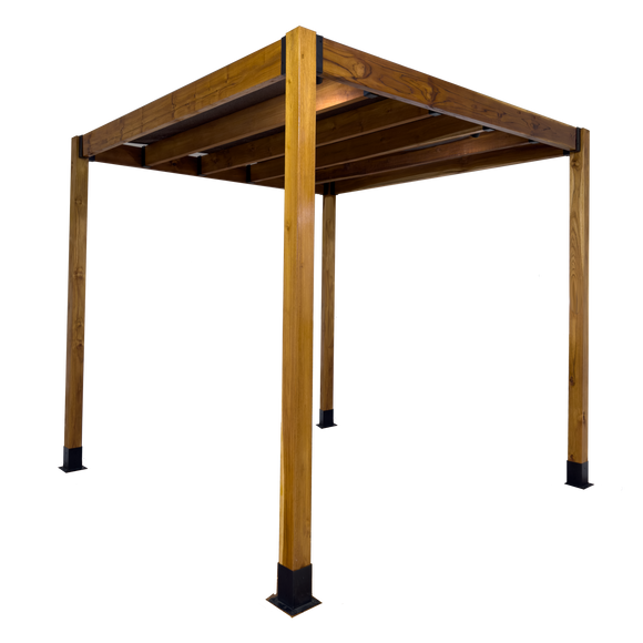 8' X 8' SUNRISE TEAK PERGOLA IN 5" x 5" POSTS AND 5" LEDGERS AND RAFTERS