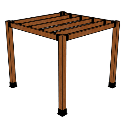 8' X 8' SUNRISE TEAK PERGOLA IN 5" x 5" POSTS AND 5" LEDGERS AND RAFTERS - 0