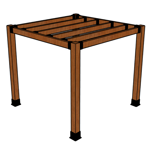 8' X 8' SUNRISE TEAK PERGOLA IN 5" x 5" POSTS AND 5" LEDGERS AND RAFTERS