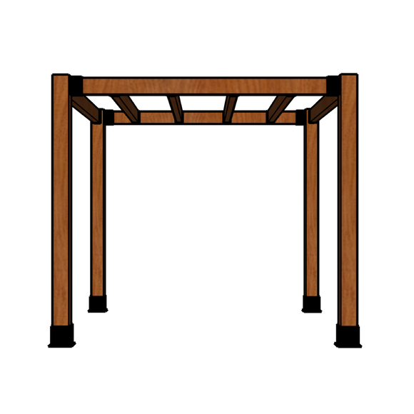 8' X 8' SUNRISE TEAK PERGOLA IN 5" x 5" POSTS AND 6" LEDGERS AND RAFTERS