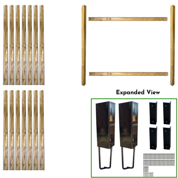 7' WIDE X 7' HIGH FENCE BUNDLE IN 4" x 4" POSTS AND 4" PICKETS (2 POSTS IN PICKET STYLE) Also Available in 1-Post Extender