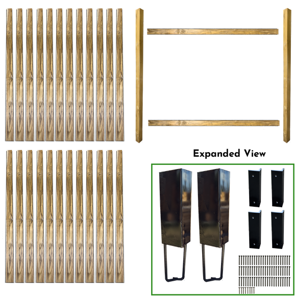 7' WIDE X 7' HIGH FENCE BUNDLE IN 4" x 4" POSTS AND 4" PICKETS (2 POSTS IN SHADOWBOX STYLE) Also Available in 1-Post Extender