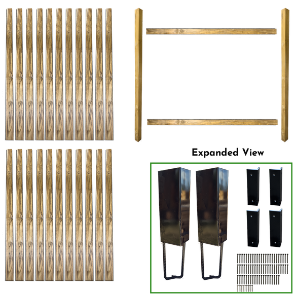 7' WIDE X 7' HIGH FENCE BUNDLE IN 4" x 4" POSTS AND 4" PICKETS (2 POSTS IN SOLID STYLE) Also Available in 1-Post Extender