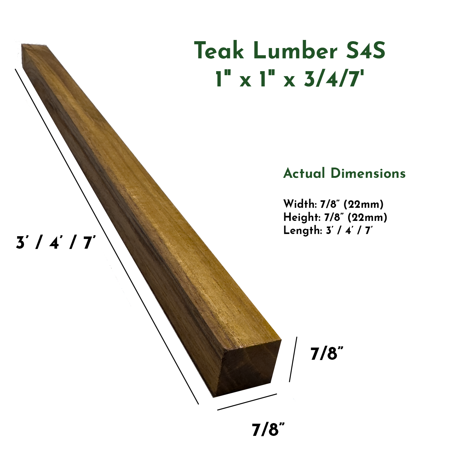 Teak Lumber S4S 1" x 1" Premium