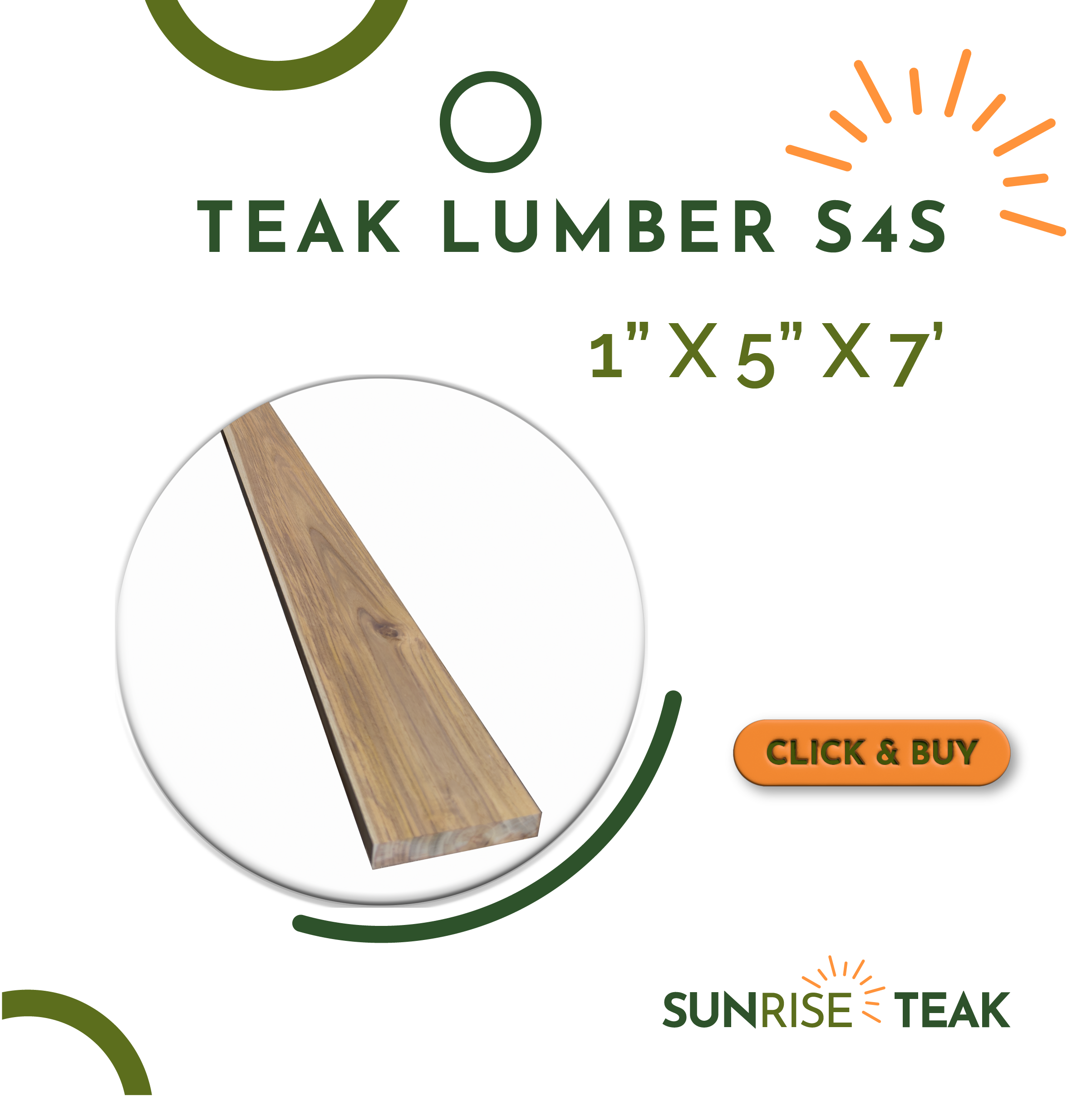 Teak Lumber S4S 1" x 5" x 7'